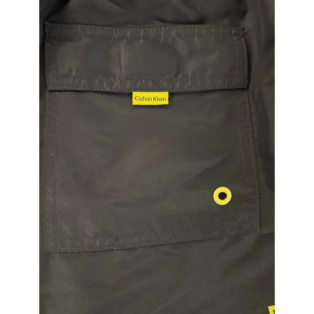 Calvin Klein Black Yellow Logo Mesh Lined Swim Trunks Men’s Size XXL
